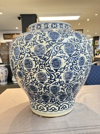 A large Chinese blue and white 'shou' jar, Wanli mark, 20th C.