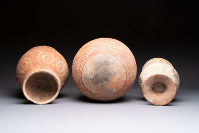 Three Thai pottery vases, Ban-Chiang, 7/4th C. B.C.