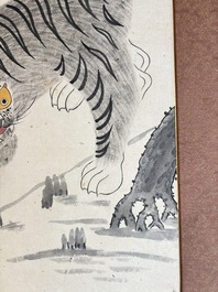 Korean school: 'A pair of tiger paintings', ink and colour on paper, Joseon, 19th C.
