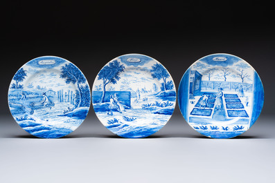 Six blue and white Dutch Delft 'Month' plates, Makkum, 19th C.