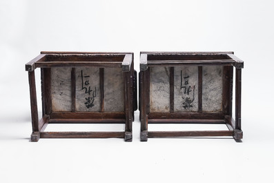 A pair of Chinese marble-inset mother-of-pearl-inlaid hongmu chairs, 19th C.