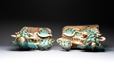 A pair of large Chinese polychrome-glazed Shiwan stoneware Buddhist lions, 19th C.