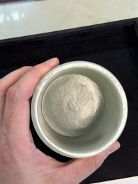 A rare Chinese archaistic jade 'chilong' tripod brush pot, 18th C.