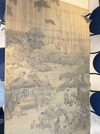 In the manner of Qian Gong 錢貢 (16/17th C.): 'Gathering of sages', ink and colour on silk, 19th C.