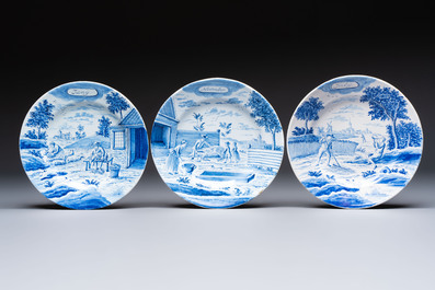 Six blue and white Dutch Delft 'Month' plates, Makkum, 19th C.