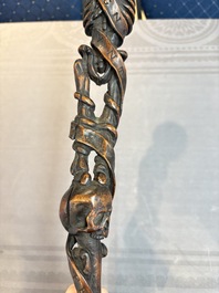 A finely carved boxwood 'vanitas' or 'memento mori' stick, 18/19th C.