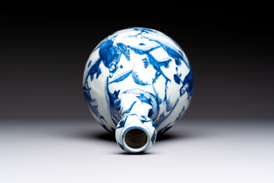 A rare Chinese blue and white 'Immortals' garlic-mouth bottle vase, Liao 料 mark, Wanli/Tianqi