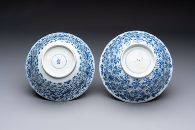 Two Chinese blue and white bowls, longevity and jade mark, Kangxi
