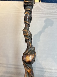 A finely carved boxwood 'vanitas' or 'memento mori' stick, 18/19th C.