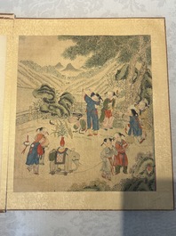 An album of 12 'playing boys' paintings, ink and colour on silk, China, 19th C.