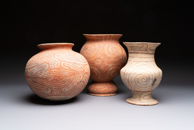 Three Thai pottery vases, Ban-Chiang, 7/4th C. B.C.