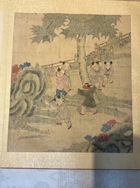 An album of 12 'playing boys' paintings, ink and colour on silk, China, 19th C.