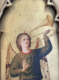 Attributed to C.L. Romoli: 'Trumpeting Angels', oil on panel, Italy, Neo-Gothic, 19th C.
