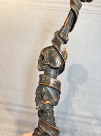 A finely carved boxwood 'vanitas' or 'memento mori' stick, 18/19th C.