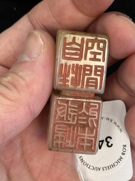A Chinese celadon and russet jade 'chilong' seal, 18/19th C.
