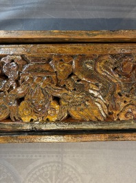 Two Tibetan polychromed wooden folding tables with dragon design, 19/20th C.