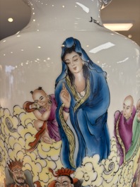 A Chinese famille rose 'Qun Xian Hui 群仙會' vase, signed Cai Yun 蔡雲, Qianlong mark, dated 1943