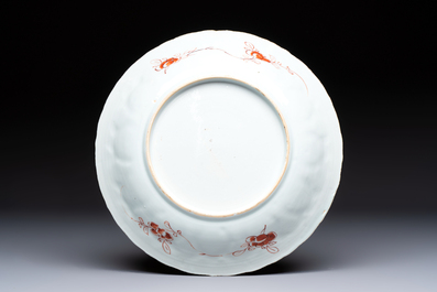 A Chinese iron-red and gilt-decorated 'Ode to the Red Cliff' dish, Kangxi