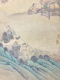 In the manner of Qian Gong 錢貢 (16/17th C.): 'Gathering of sages', ink and colour on silk, 19th C.
