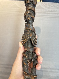 A finely carved boxwood 'vanitas' or 'memento mori' stick, 18/19th C.
