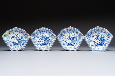 A blue and white Dutch Delft seven-piece sweetmeat dish set, 19th C.