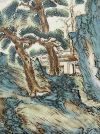 A pair of Chinese famille rose 'landscape' plaques, signed Zhen Feng 振豐, dated 1899