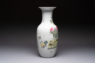 A Chinese famille rose 'Antiquities&rsquo; vase, signed Fang Jiazhen 方家珍, dated 1891