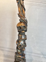 A finely carved boxwood 'vanitas' or 'memento mori' stick, 18/19th C.