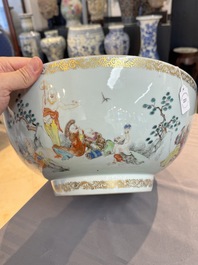 A Chinese famille rose '18 Luohan' punch bowl, Qianlong