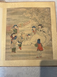 An album of 12 'playing boys' paintings, ink and colour on silk, China, 19th C.
