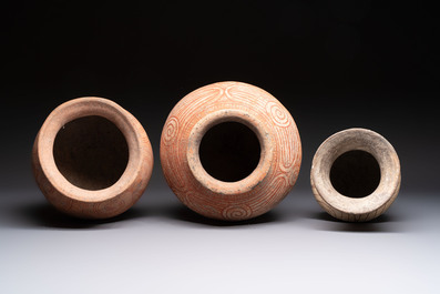 Three Thai pottery vases, Ban-Chiang, 7/4th C. B.C.