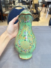 A gilt and enamelled green-ground Asurelik ewer and stand for the Ottoman market, 19th C.