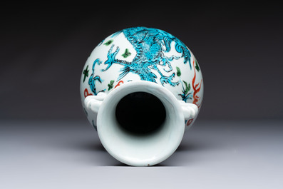 A rare Chinese polychrome Swatow 'Dragon' vase, Ming