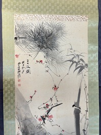 In the manner of Zhang Daqian 張大千 (1898-1983): 'Three friends of winter', ink and colour on paper