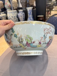 A Chinese famille rose '18 Luohan' punch bowl, Qianlong