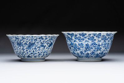 Two Chinese blue and white bowls, longevity and jade mark, Kangxi