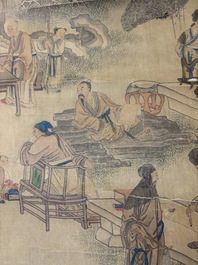 In the manner of Qian Gong 錢貢 (16/17th C.): 'Gathering of sages', ink and colour on silk, 19th C.