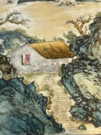 A pair of Chinese famille rose 'landscape' plaques, signed Zhen Feng 振豐, dated 1899