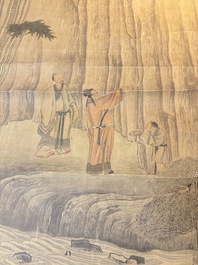 In the manner of Qian Gong 錢貢 (16/17th C.): 'Gathering of sages', ink and colour on silk, 19th C.