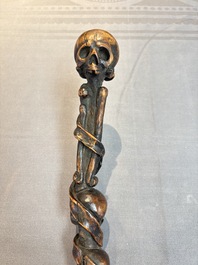 A finely carved boxwood 'vanitas' or 'memento mori' stick, 18/19th C.