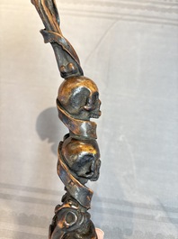 A finely carved boxwood 'vanitas' or 'memento mori' stick, 18/19th C.
