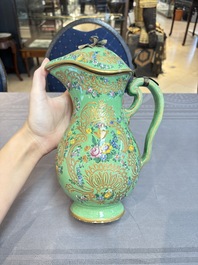 A gilt and enamelled green-ground Asurelik ewer and stand for the Ottoman market, 19th C.
