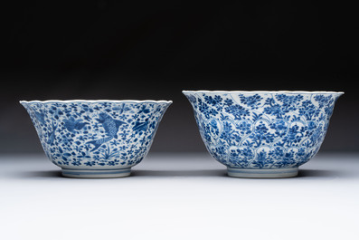 Two Chinese blue and white bowls, longevity and jade mark, Kangxi