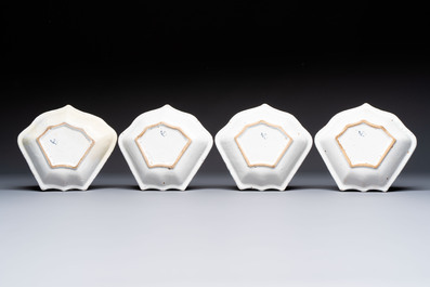A blue and white Dutch Delft seven-piece sweetmeat dish set, 19th C.