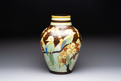A Charles Catteau for Boch K&eacute;ramis 'Parrots' vase, 20th C.