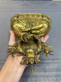 A fine Sino-Tibetan turquoise- and coral-inlaid gilt-bronze Buddha Maitreya, Kangxi