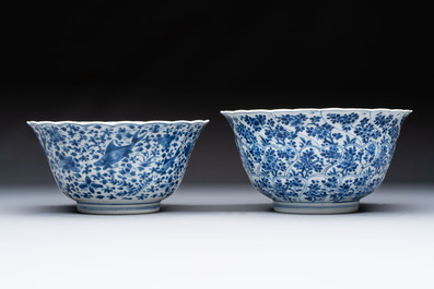 Two Chinese blue and white bowls, longevity and jade mark, Kangxi