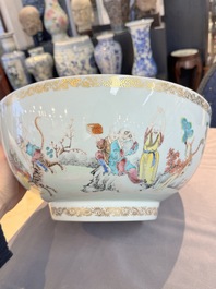 A Chinese famille rose '18 Luohan' punch bowl, Qianlong