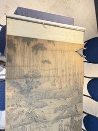 In the manner of Qian Gong 錢貢 (16/17th C.): 'Gathering of sages', ink and colour on silk, 19th C.