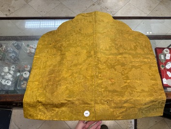 An imperial Chinese embroidered silk gold-thread yellow-ground cushion cover, Qianlong/Jiaqing
